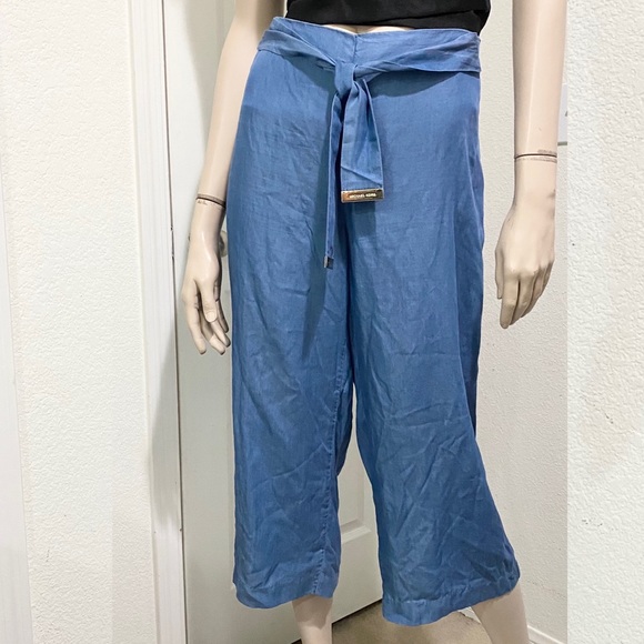 MICHAEL Michael Kors Chambray Lyocell Belted Casual Wide Leg  Capri Pants Size 8 - Picture 3 of 15